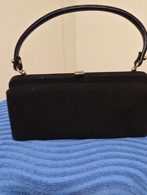 Black Suede Evening Clutch with Top Handle